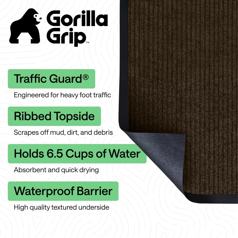 GORILLA GRIP Waterproof Traffic Guard Door Mat, Heavy Duty Entryway Mats, Strong Backing Commercial Utility Rugs for Office Hallway, Garage Floor and Home, Low Profile Carpet Runner, 29x17, Black