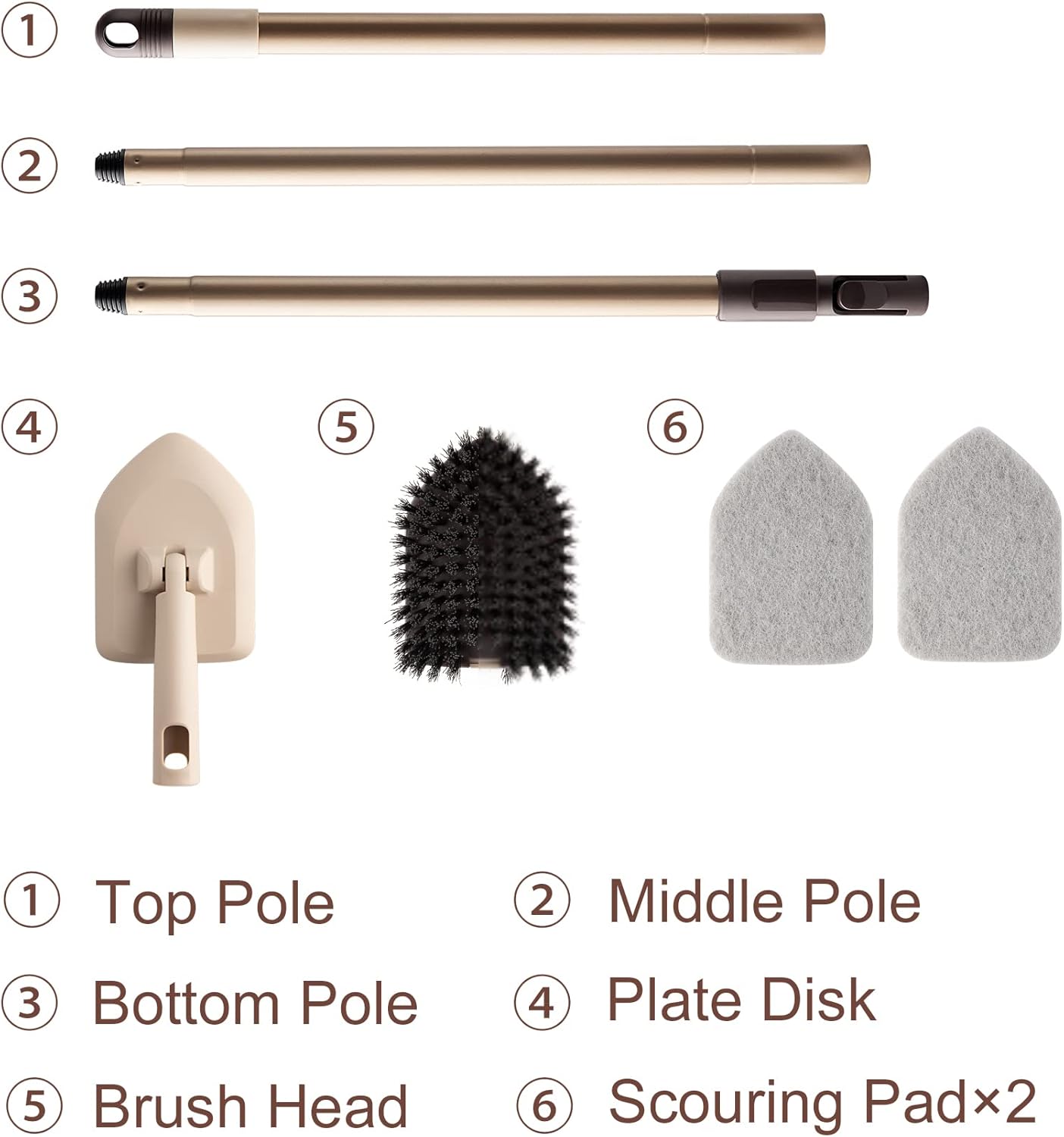 Eyliden Shower Scrubber with Long Handle, 2 Type Head, Tile Tub Scrub Brush | 49" Handle, 2 Different Function Cleaning - 1 Stiff Bristle + 2 Non-Scratch Pads, for Bathroom Grout Sink Glass Kitchen Floor