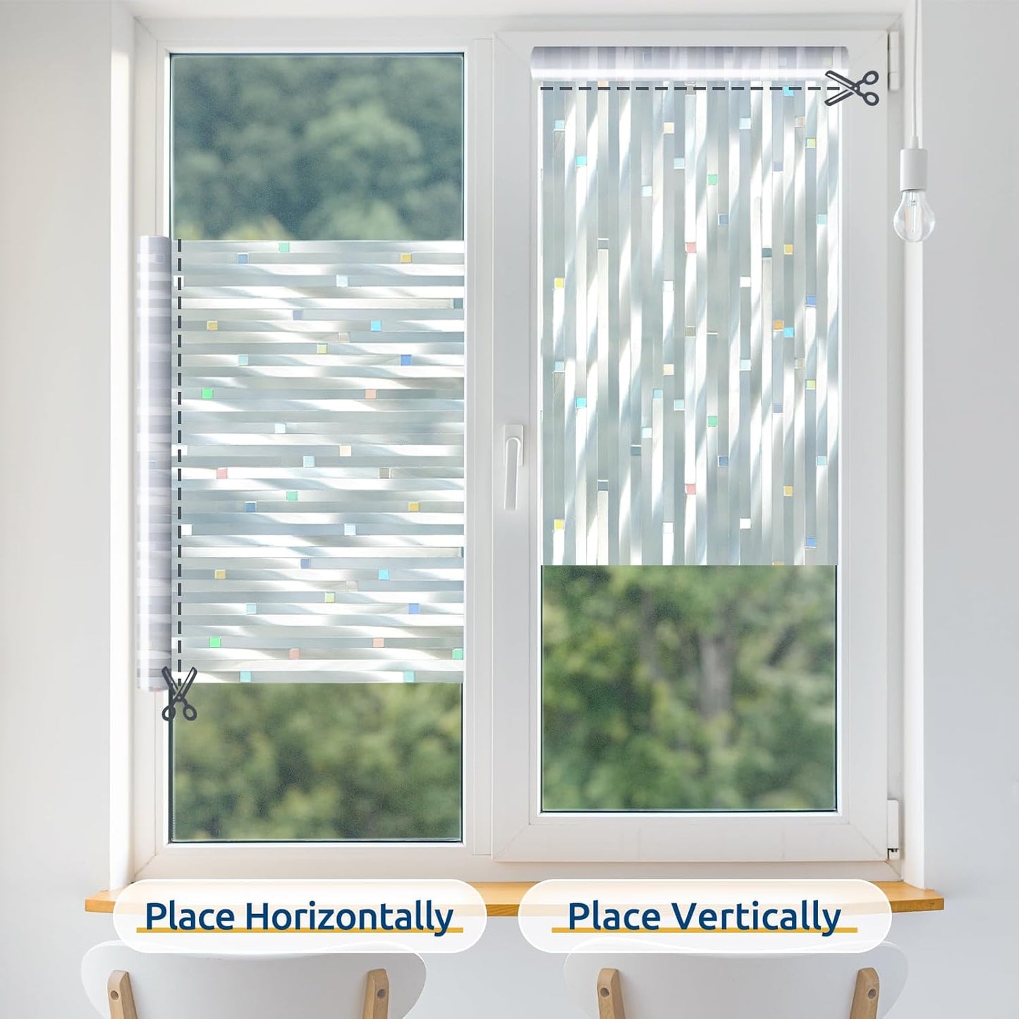 rabbitgoo Reeded Glass Window Privacy Film, Non Adhesive Frosted Glass Window Film, Static Cling, Removable, UV Heat Blocking, Anti-Glare, Decorative for Bathroom Living Room, 17.5 by 78.7 Inches