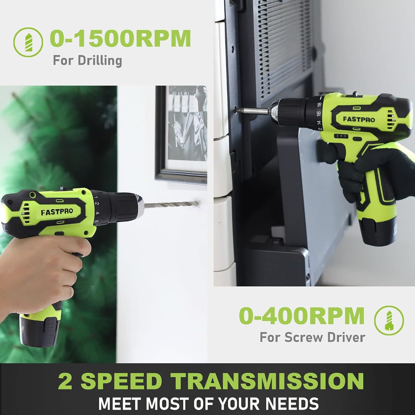 FASTPRO 160-Piece Home Tool kit with Drill, 12V Cordless Drill Driver and Household Repairing Tool Set with Storage Case, For DIY, Home Maintenance, Green