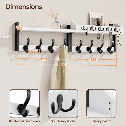 Evermagin 29" Coat Rack Wall Mount with Shelf, 4 in 1 Coat and Key Hanger with 11 Metal Hooks, Entryway Wall Mounted Shelf with Mail Holder for Living Room, Bedroom, Rustic Brown