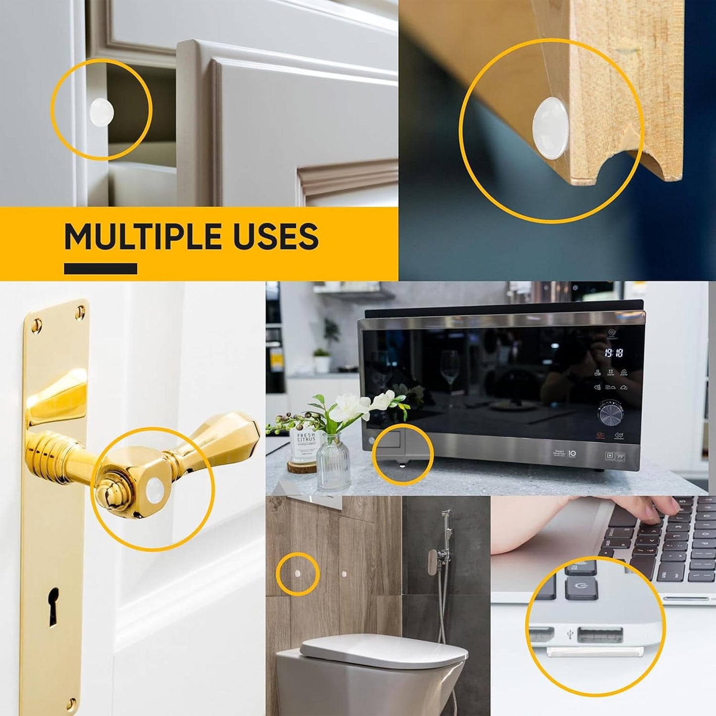 128 Clear Cabinet Bumper Pads – Self-Adhesive Silicone Set with 5 Unique Shapes for Doors, Drawers & Furniture – Premium Sound Dampening Pads for Surface Protection