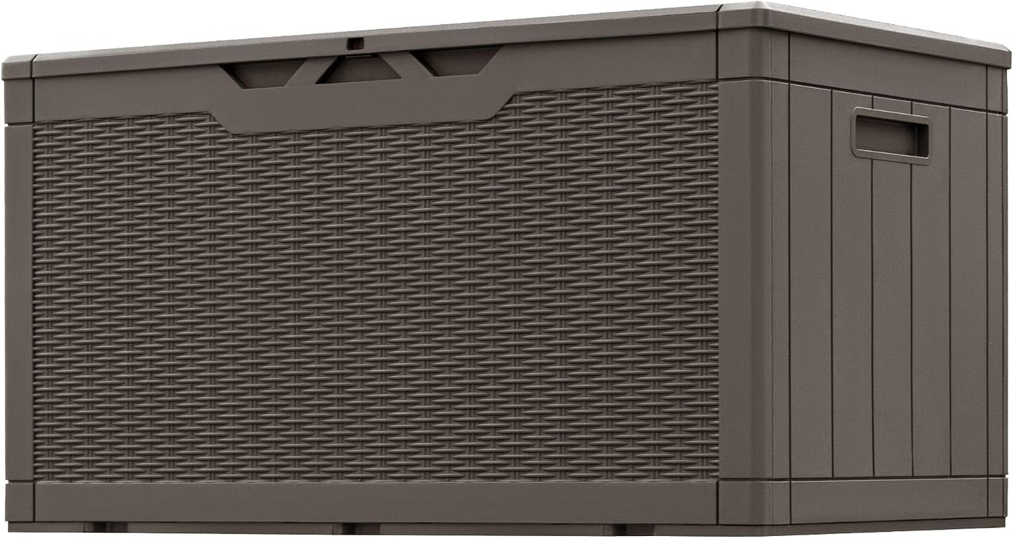 Greesum 110 Gallon Outdoor Storage Box with Lockable Lid, All-Weather for Patio Furniture, Pool Supplies & Garden Tools, Waterproof, UV-Resistant Large Deck Box, Dark Black