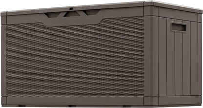 Greesum 110 Gallon Outdoor Storage Box with Lockable Lid, All-Weather for Patio Furniture, Pool Supplies & Garden Tools, Waterproof, UV-Resistant Large Deck Box, Dark Black