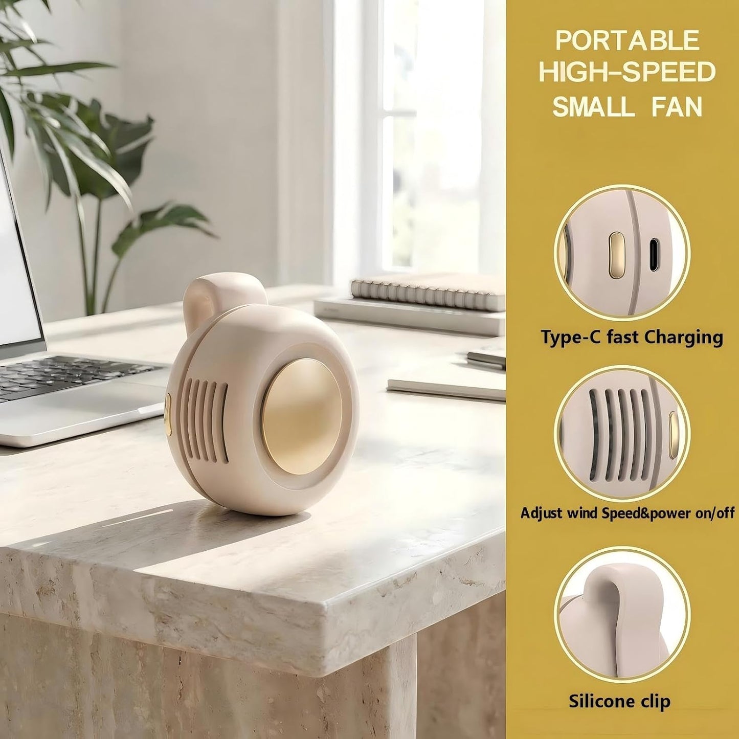 Portable Silent Mini Bladeless Electric fan Clip-On,3-Speed Rotatable Hands-Free Clip-On Fan for Shirt and Waist,Portable Mini Bladeless Fan Clip-On,For Outdoor & Travel & Office & Indoor