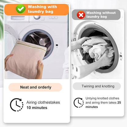 3-piece set extra-large 20×23.6 inch durable organic cotton mesh laundry bags, with sturdy zippers and breathable mesh, perfect for delicate items like underwear, clothes, pants, and socks.