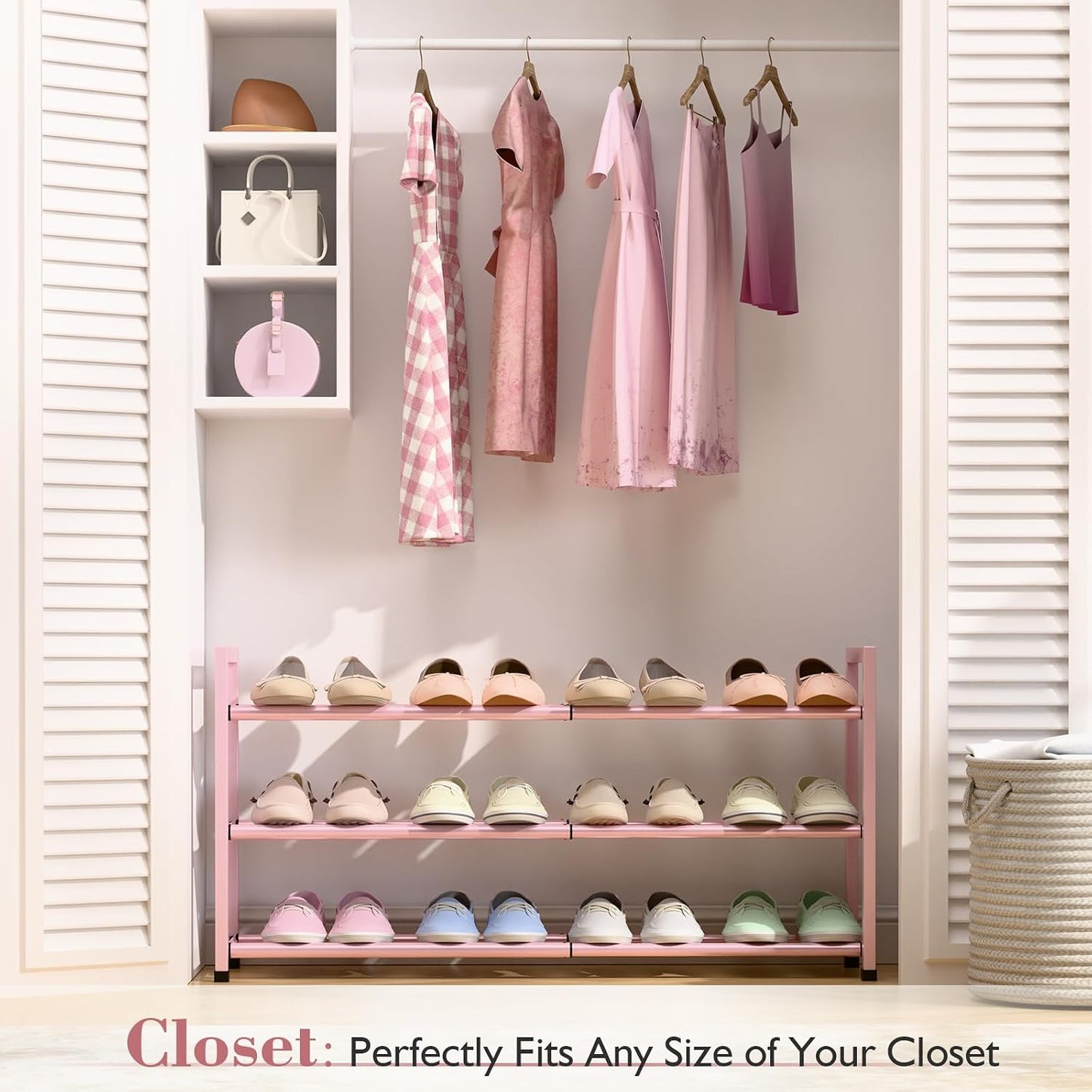 Bumusty 3-Tier Expandable Shoe Rack for Closet, 18“-33” Adjustable Shoe Rack for Small Space, Small Shoe Organizer for Front Door, Sturdy Metal, Black