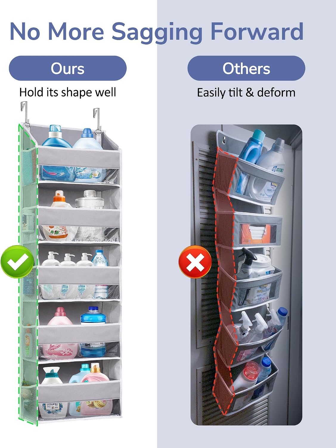 ULG Over the Door Organizer, 5-Tier Extra Large Hanging Storage with 10 Mesh Pockets, 100 lbs Capacity, Heavy Duty Door Organizer for Closet, Bedroom, Nursery Storage, Beige