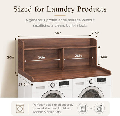 Royxen Laundry Countertop with 20" Shelf Universal Fit, Washer and Dryer Countertop with Storage Space, Laundry Room Storage (Walnut)