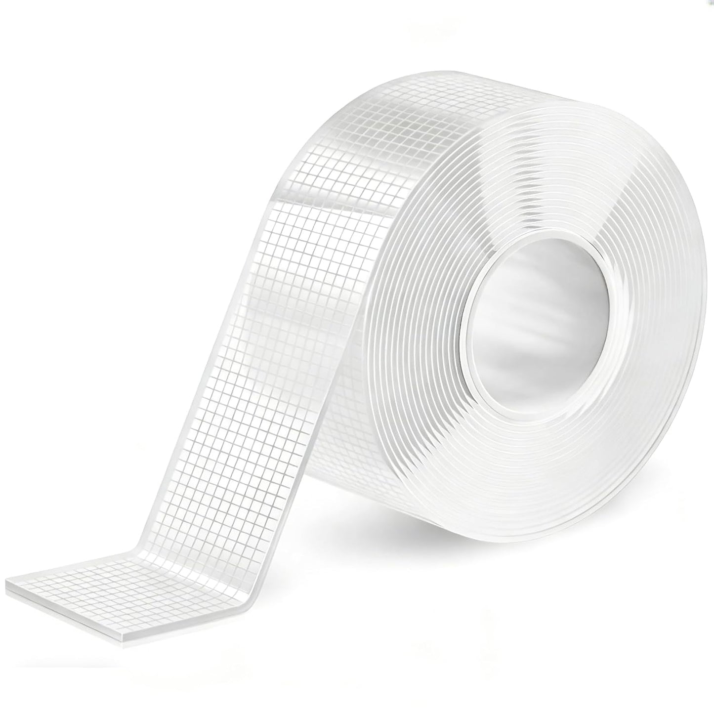 Strong Nano-Grid Double-Sided Tape, 9.85 ft Transparent Gel Strip | Residue-Free Removal Washable & Reusable Grip Heavy Duty Mounting Clear & Discreet Design Multi-Surface Application