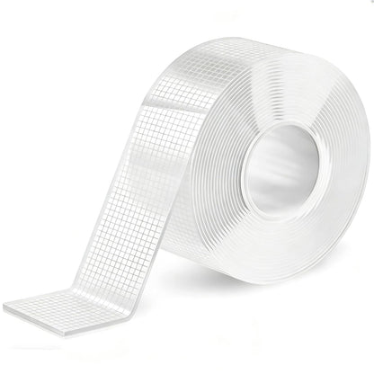 Strong Nano-Grid Double-Sided Tape, 9.85 ft Transparent Gel Strip | Residue-Free Removal Washable & Reusable Grip Heavy Duty Mounting Clear & Discreet Design Multi-Surface Application