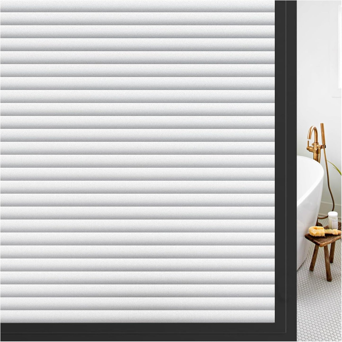 rabbitgoo Window Privacy Film, Frosted Glass Privacy Film, Window Frosting Cling for Glass, Non Adhesive Static Cling Front Door Covring, Anti-UV Reeded Blinds Sticker, Striped Pattern, 17.5" x 78.7"