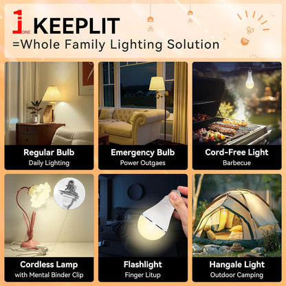 BoRccdit A21 6PK Emergency-Rechargeable-Light-Bulb, Keep Lighting During Power Outage, 12W 6500K LED 65W Equivalent Light Bulbs, 1200 mAh Battery Backup Light Bulbs for Home Power Failure