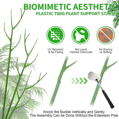 ROADPLUM 4 Pack 39.37" Detachable Twig Plant Support Stakes Set, Blends in to Plant, Branch Plant Sticks with Orchid Clips Twist Plant Ties, Twig Trellis for Indoor Outdoor Plants Potted Plants Flower