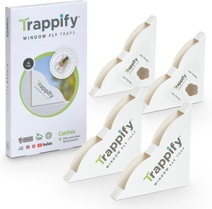 Trappify Window Fly Trap Indoor | Fruit Fly Traps for Indoors | Gnat Traps for House Indoor | Disposable Trap with Sticky Adhesive Strips | Bug Catchers (4 Pack)