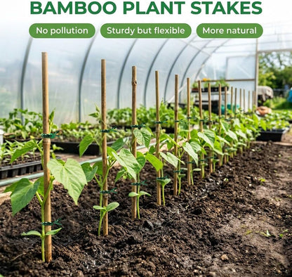 Plant Stakes Natural Bamboo Sticks - 30 Pcs Bamboo Garden Stakes for Plants 4.8 FT Plant Support Sticks with Twist Ties for Tomatoes Beans Flowers Indoor Outdoor Potted Climbing Plants