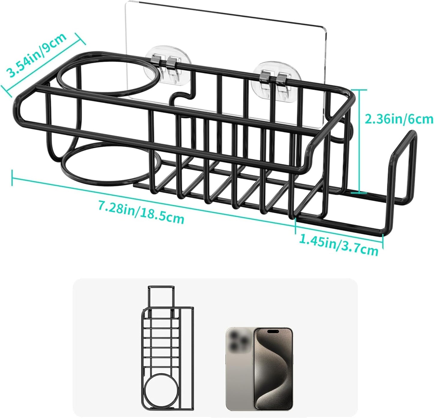 HapiRm 4 in 1 Sink Caddy Sponge Holder, SUS304 Stainless Steel Kitchen Brush Holder and Dish Cloth Hanger, Kitchen Organizers and Storage Essentials - Silver