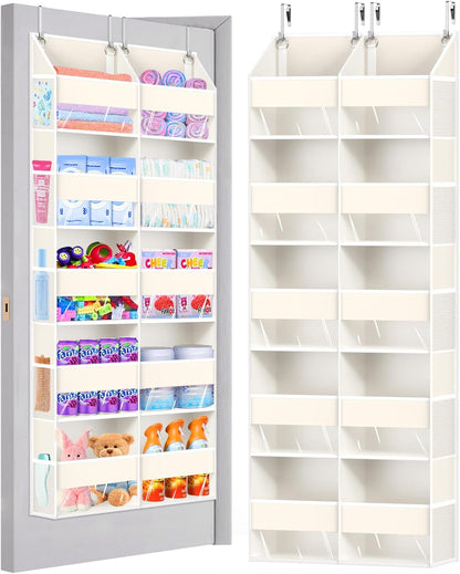 Heavy Duty Over The Door Organizer 5 Tiers, Extra Large Behind Door Storage of 10 Big Front & 10 Mesh Pockets, 80lb Weight Capacity, Hanging Doors Storage Organizer for Closet Bedroom Nursery, Grey