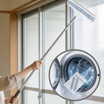 Shower Squeegee for Glass Doors, Telescopic 2-in-1 Squeegee for Window Cleaning with Microfiber Scrubber for Bathroom, Tile Wall, Car Windshield