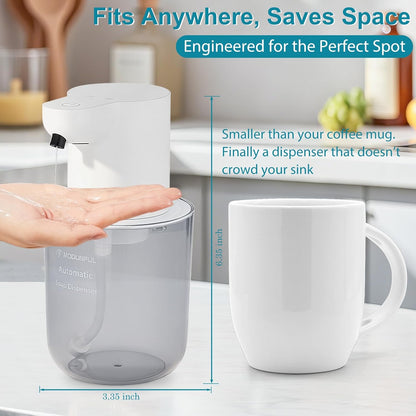 Automatic Foaming Soap Dispenser for Bathroom: 4-Level Adjustable Countertop/Wall Mount Hand Soap Dispenser, 13.5oz/400ml Type-C Rechargeable – Suitable for Kitchen, Bathroom, Office, Hotel (Black)
