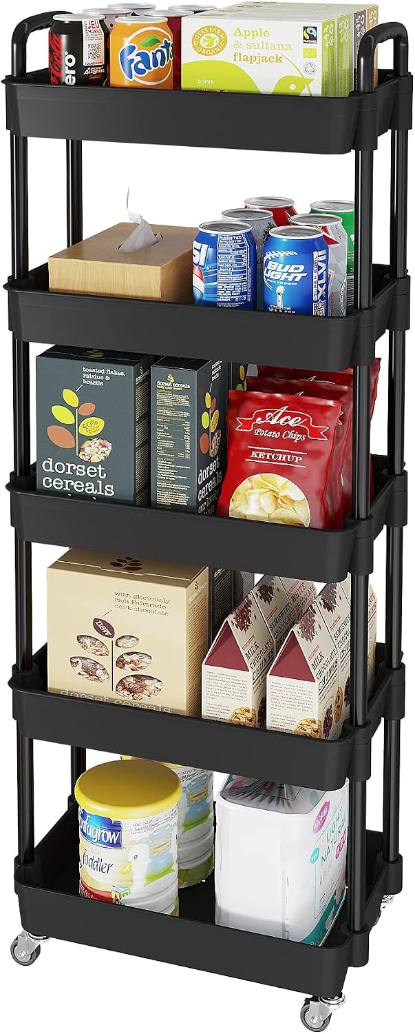 Laiensia 3-Tier Rolling Cart with Wheels,Multifunction Utility Storage Carts, Kitchen Storage Organizer,Mobile Shelving Unit for Bathroom,Laundry,with Classified Stickers,White