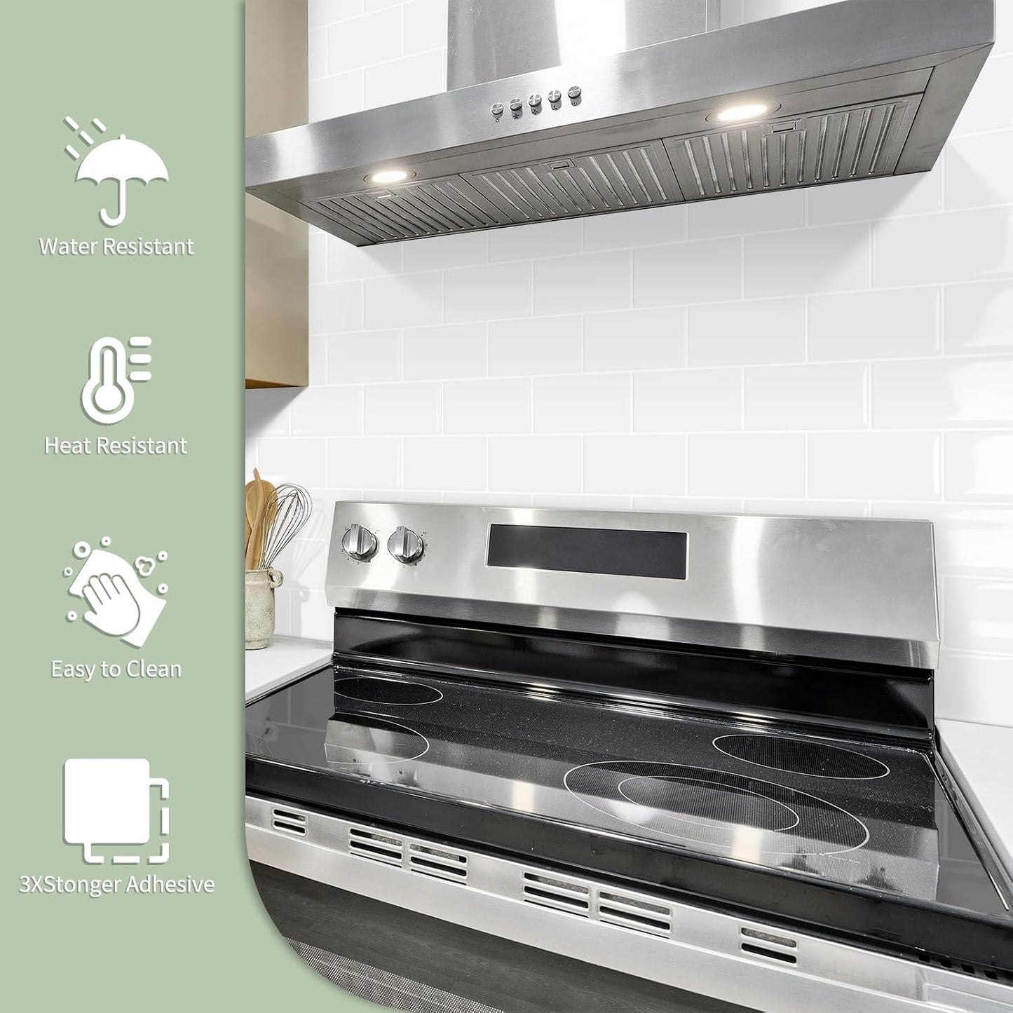 10-Sheet Thick Peel and Stick Kitchen Backsplash Tiles(Green,12"×12") | 3D Subway Waterproof Self-Adhesive Wall Tile Stick on Backsplash for Kitchen and Bathroom