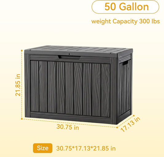50 Gallon Outdoor & Indoor Deck Storage Box, Waterproof Lockable Patio Storage Container for Gardening Tools, Picnic Supplies, Easy to Assemble, Black