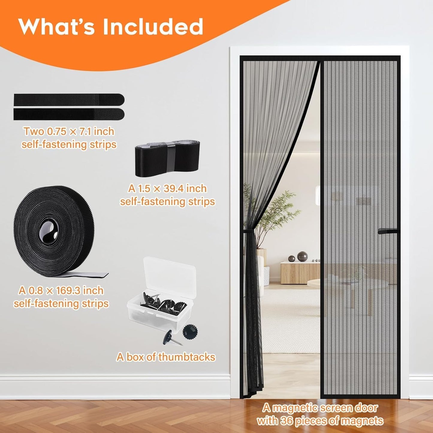Magnetic Screen Door, Screen Door Mesh, Heavy-Duty Mesh Curtain, Door Net Keep Bugs Out, Hands Free Partition, Screen Size 38” × 83”, Fits 36” × 82” Doors, Pet & Kid Friendly, Black