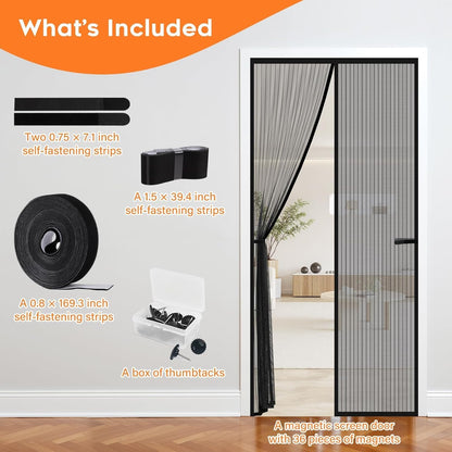 Magnetic Screen Door, Screen Door Mesh, Heavy-Duty Mesh Curtain, Door Net Keep Bugs Out, Hands Free Partition, Screen Size 38” × 83”, Fits 36” × 82” Doors, Pet & Kid Friendly, Black