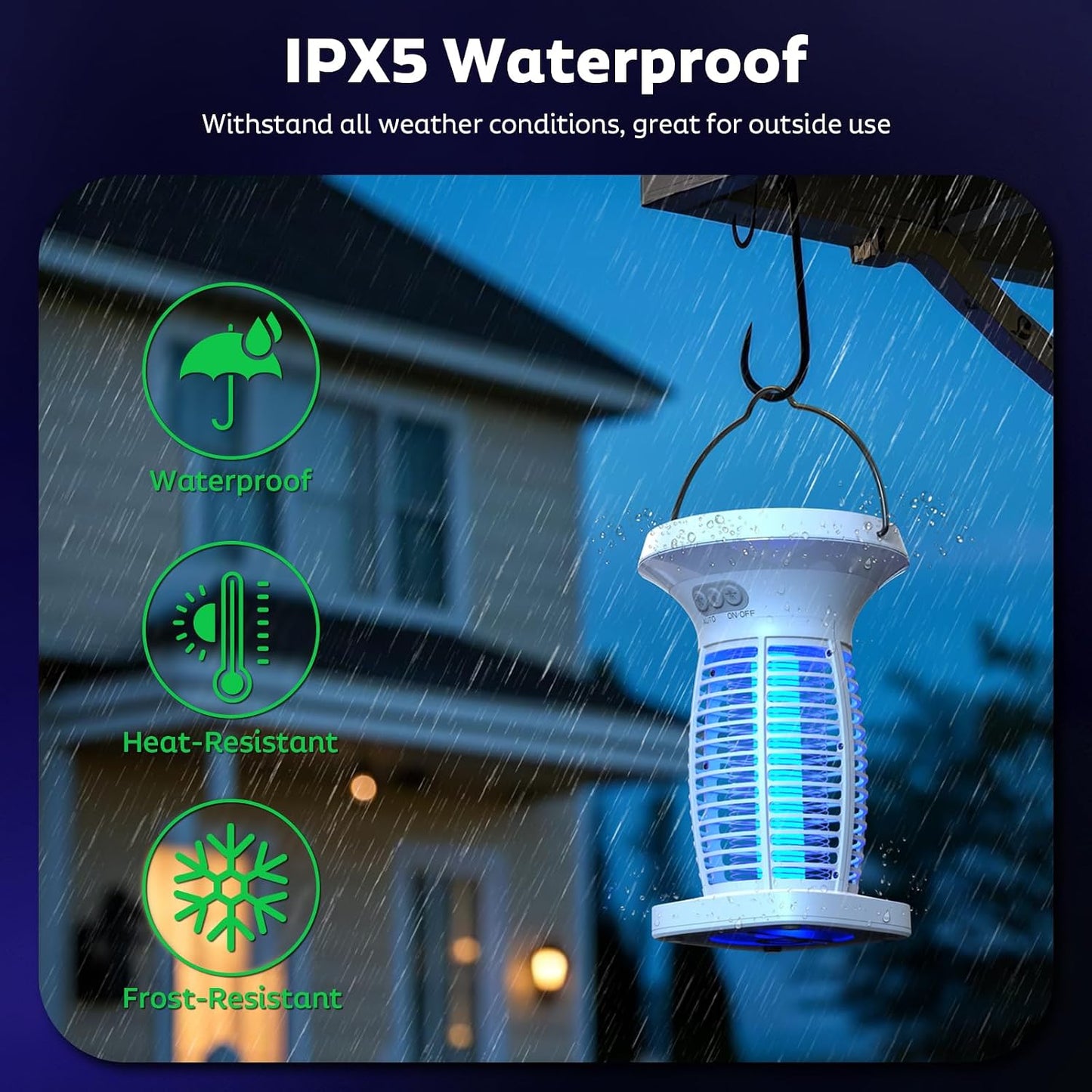 OnBeam Solar Bug Zapper Outdoor, 4200V Electric Mosquito Killer for Patio | Solar & USB-C Charging, IPX5 Waterproof, Auto Mode, SOS Light, Indoor Fly Trap for Home, Backyard, Garden, Camping