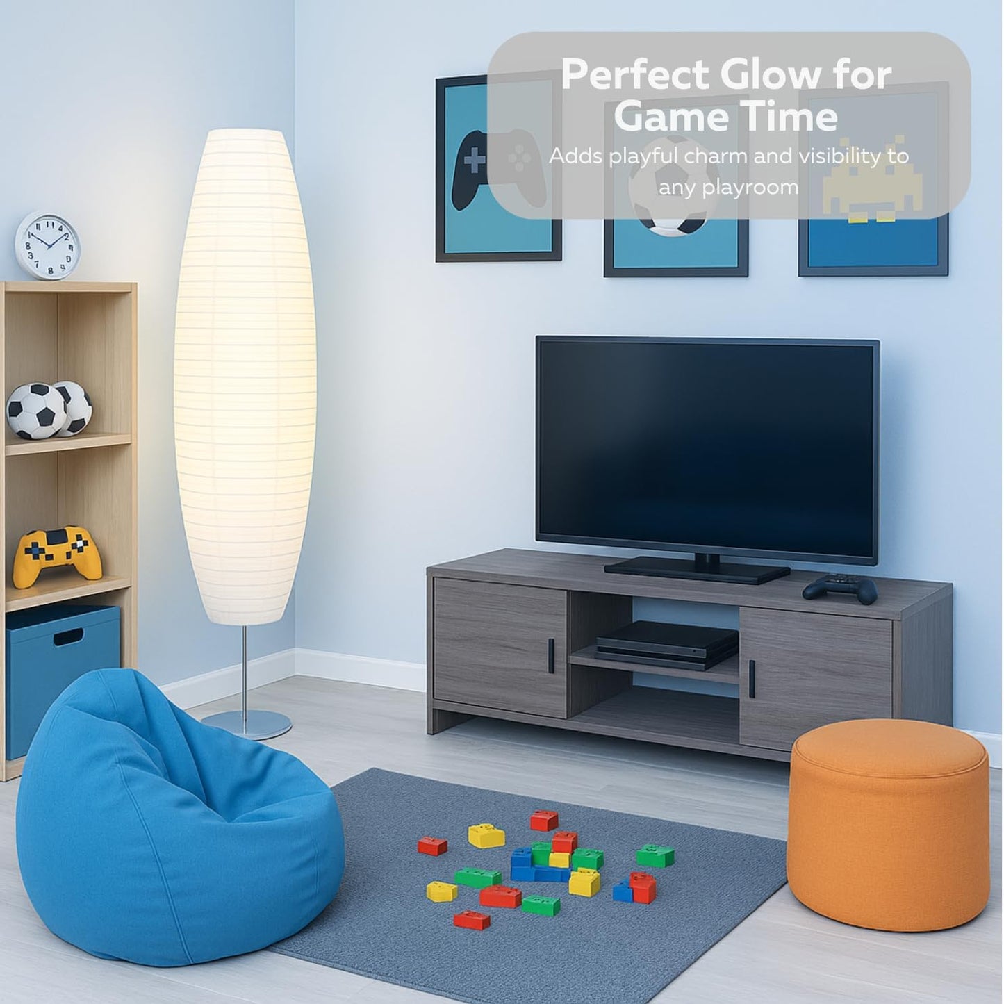 LIGHTACCENTS 50” Rice Paper Standing Lamp – Modern Japanese Floor Lamp with Chrome Base, White Shade, Foot Pedal Switch – Floor Lamps for Living Room, Bedroom, or Meditation Space