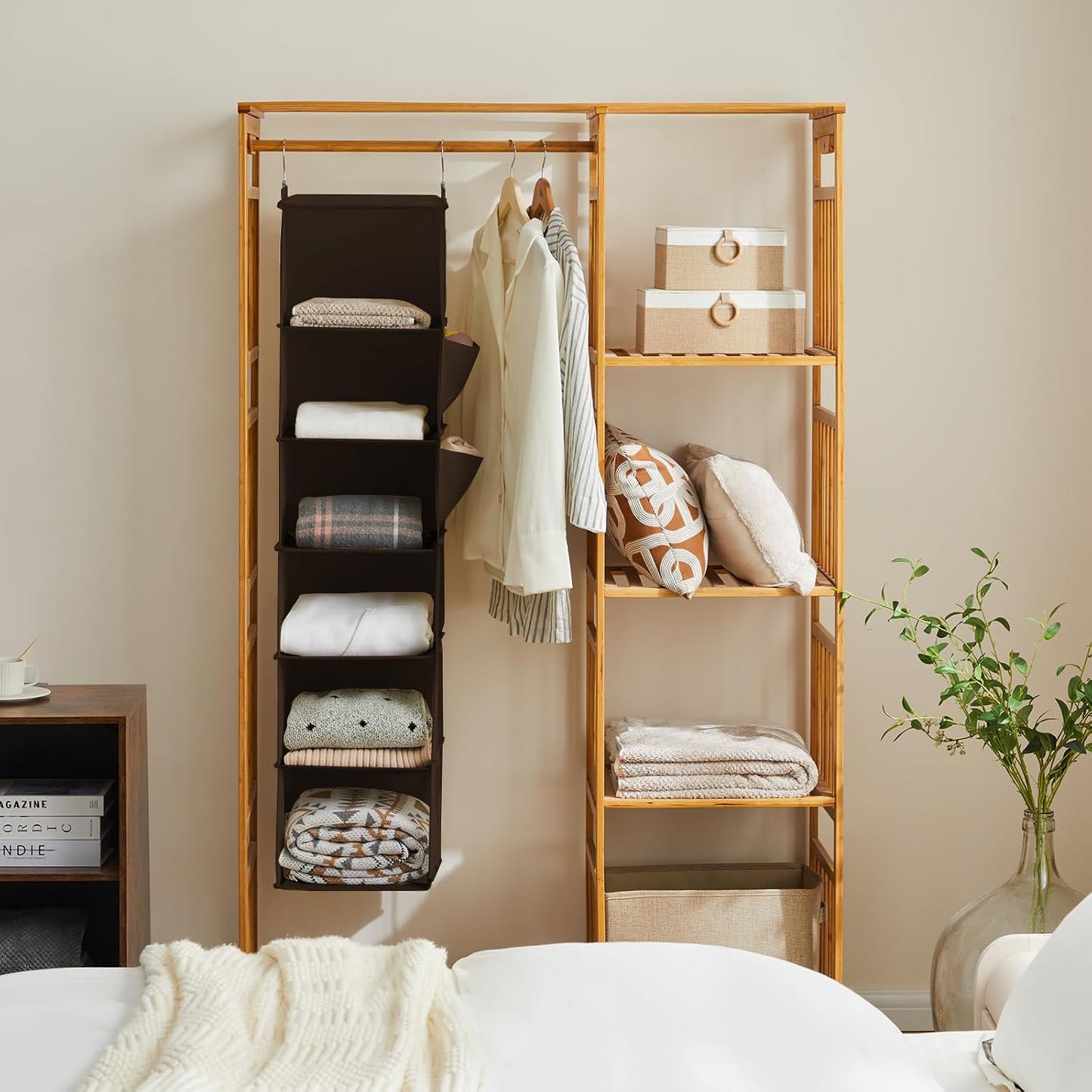 YOUDENOVA Hanging Closet Organizer, 6-Shelf Closet Hanging Storage Shelves, 2 Packs, Grey