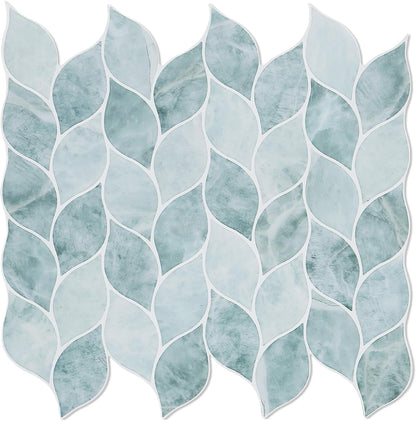 Tilingview 10 Pcs Vinyl Leaf Peel and Stick Tile for Kitchen Backsplash, Premium Self-Adhesive Tiles Plastic Wall Stickers Art Mosaics (Blue Gray)