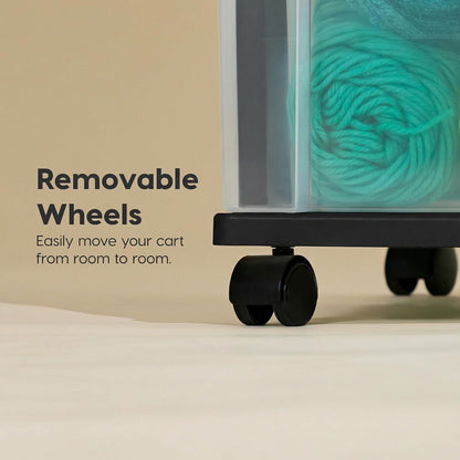 IRIS USA Plastic 3-Drawer Storage Organizer Rolling Cart, with Wheels Casters, 2-Pack, for Classroom Art Supplies Bathroom Dorm Bedroom Laundry Room, Slim Narrow, White/Clear