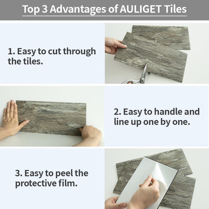 AULIGET 6" x 12" Black Slate Peel and Stick Backsplash Wall Tiles, PVC Faux Stone Stick on Tiles for Backsplash Kitchen, Bathroom, Laundry Room, Camper, Fireplace (Pack of 20)