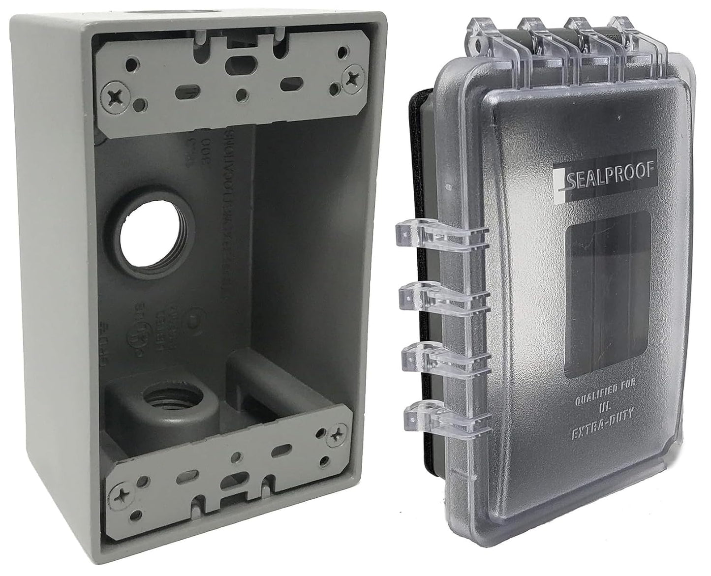 Sealproof 1-Gang Extra Deep Weatherproof in Use Outdoor Duplex Outlet Cover with Box Kit, Lockable, UL Extra Duty Compliant, 18 Configurations
