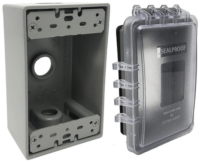 Sealproof 1-Gang Extra Deep Weatherproof in Use Outdoor Duplex Outlet Cover with Box Kit, Lockable, UL Extra Duty Compliant, 18 Configurations