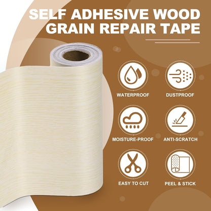 PATIKIL Self Adhesive Wood Grain Repair Tape 33'x 3", Multi-Use Realistic Wood Grain Repair Patch for Furniture Floor Door Table Chair Windows Handicraft DIY, Yellow Teak