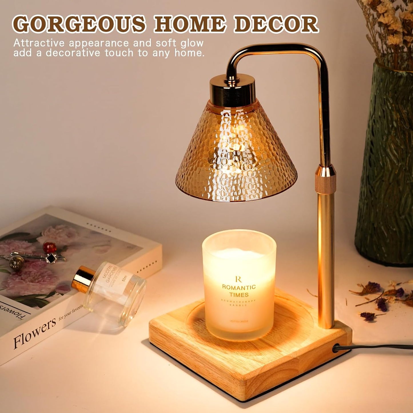 Candle Warmer Lamp Wood with Timer, Dimmable Electric Candle Lamp Warmer for Jar Candles, 2*35 Watt Bulb, Mothers Day Birthday Gifts for Women Men, Decorative Wooden Candle Lamp for Bedroom Home Decor
