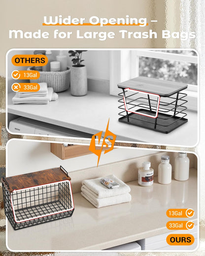 2 Pack Stackable Extra Large Trash Bag Holder Under Sink, Wall Mounted Garbage Bag Dispenser Roll Holder for 13/33 Gallon Trash Bags, Kitchen/Pantry/Laundry Room Organization Basket Storage Bin