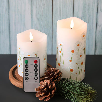 Eywamage Ivory Flameless Pillar Candles with Remote, Flickering Realistic LED Battery Wax Candles Set of 3, Φ 3" H 4" 5" 6"