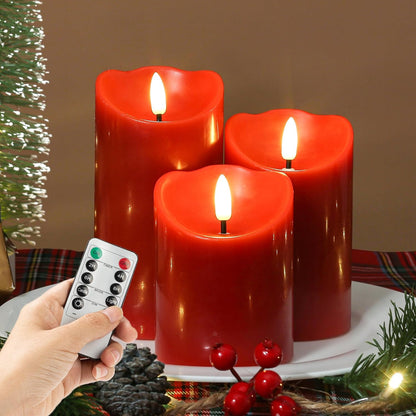 LUSHARBOR Flameless Candles with Remote, 3 Pack Battery Operated Candles Flickering Real Wax LED Fake Pillar Candles with Timer for Wedding Home Party, White