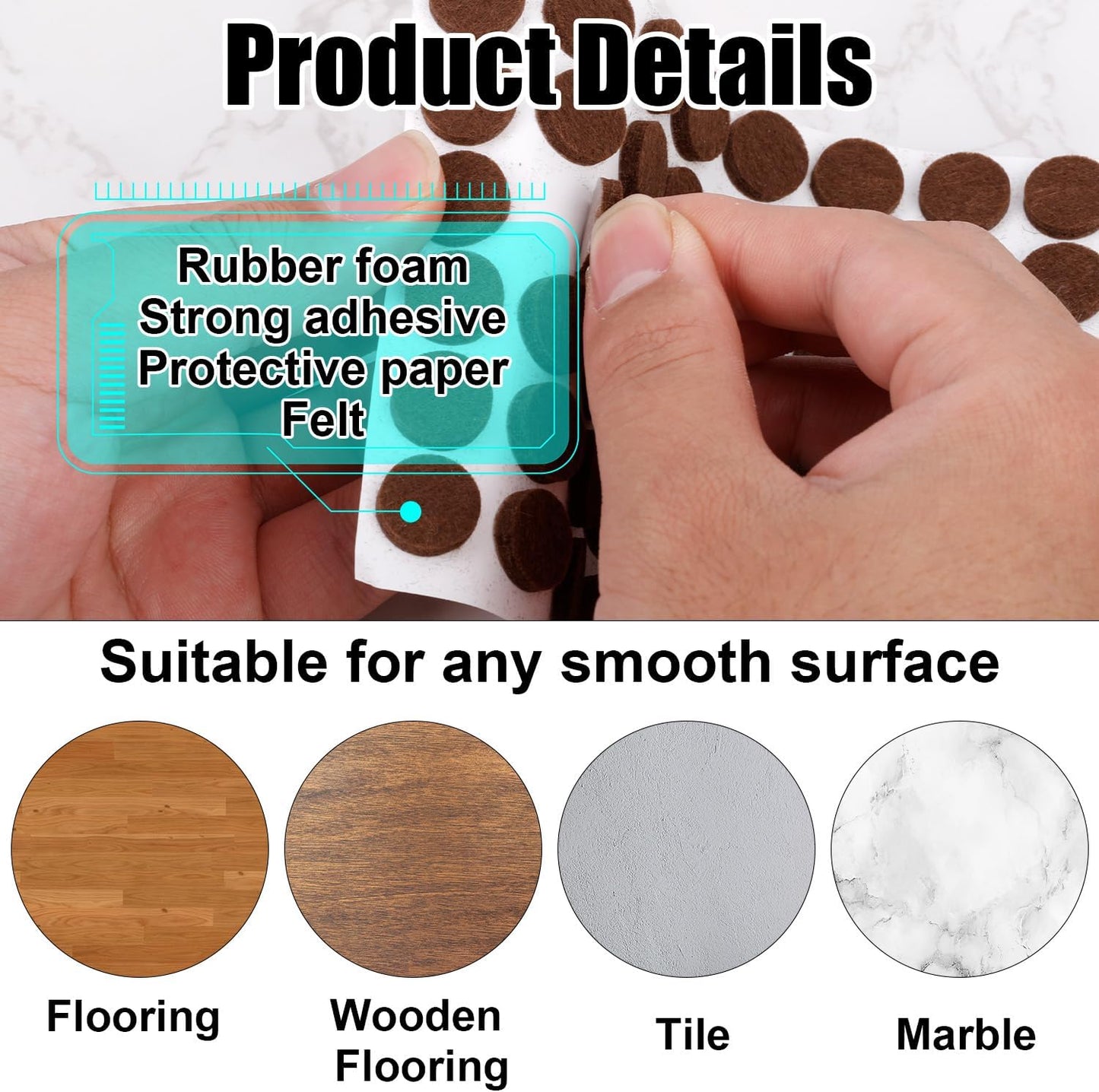 96pcs Felt Pads for Cabinet Door, 1.3cm/1/2in Round Thick Quite Small Cupboard Bumpers Self Adhesive Sticky Felt Dots Furniture Tools for Kitchen Furniture Floor Drawers Table Chair Legs Feet (Black)