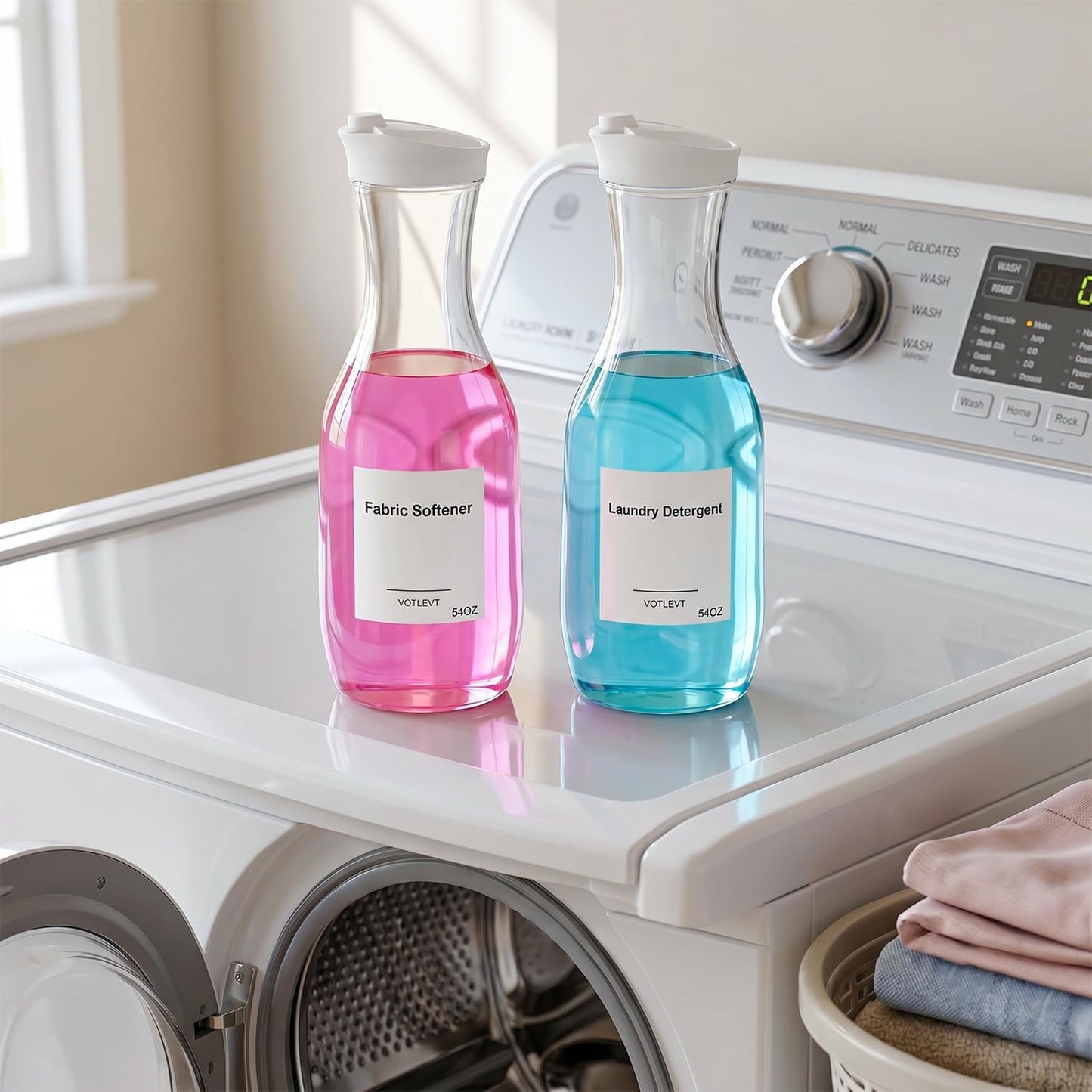 54 OZ Laundry Detergent Dispenser, Laundry Soap Dispenser, Liquid Laundry Detergent Container and Organizer, Clear Plastic Fabric Softener and Laundry Powder Dispenser for Laundry Room, 2Pack