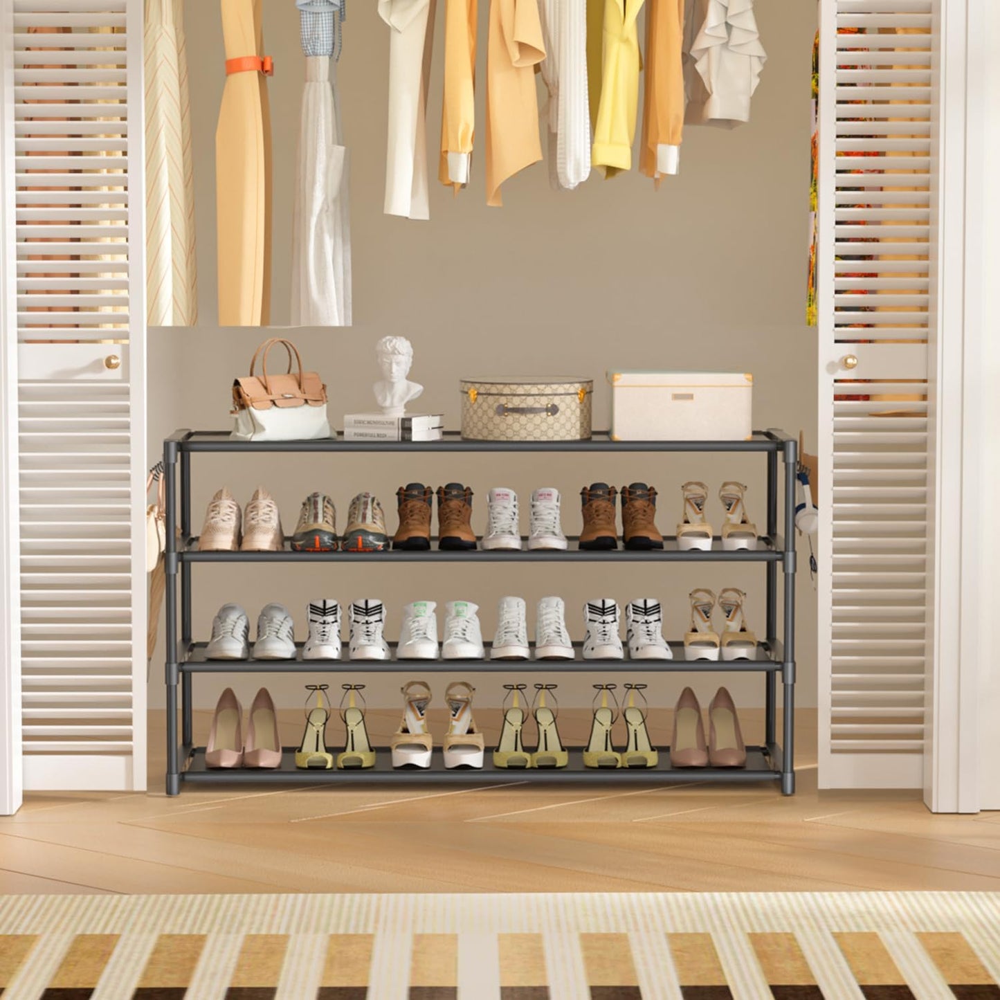 LUKYTOWER Extra Long Shoe Rack 2 Tier Shoe Storage Organizer Wide Stackable Shoe Organizer Racks for Closet Entryway,Shoe Shelf Stand Sturdy Durable Shoes Rack Holder Save Space