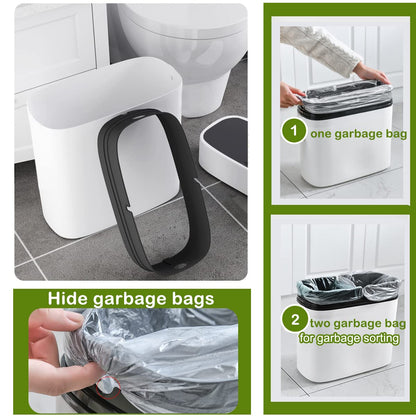 3.7 Gallons Bathroom Trash Can and Toilet Brush Set, 14 Liter Slim Trash Can with Toilet Brush Holder Set for RV, Black lid