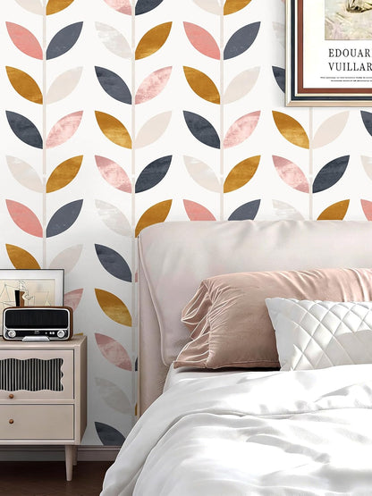 Floralplus Peel and Stick Wallpaper Boho Leaf Removable Wallpaper for Bathroom Renter Leaf Contact Paper for Locker Shelf Liner Vinyl Adhesive Wallpapers Wall Mural Decor 17.5 in x 118 in