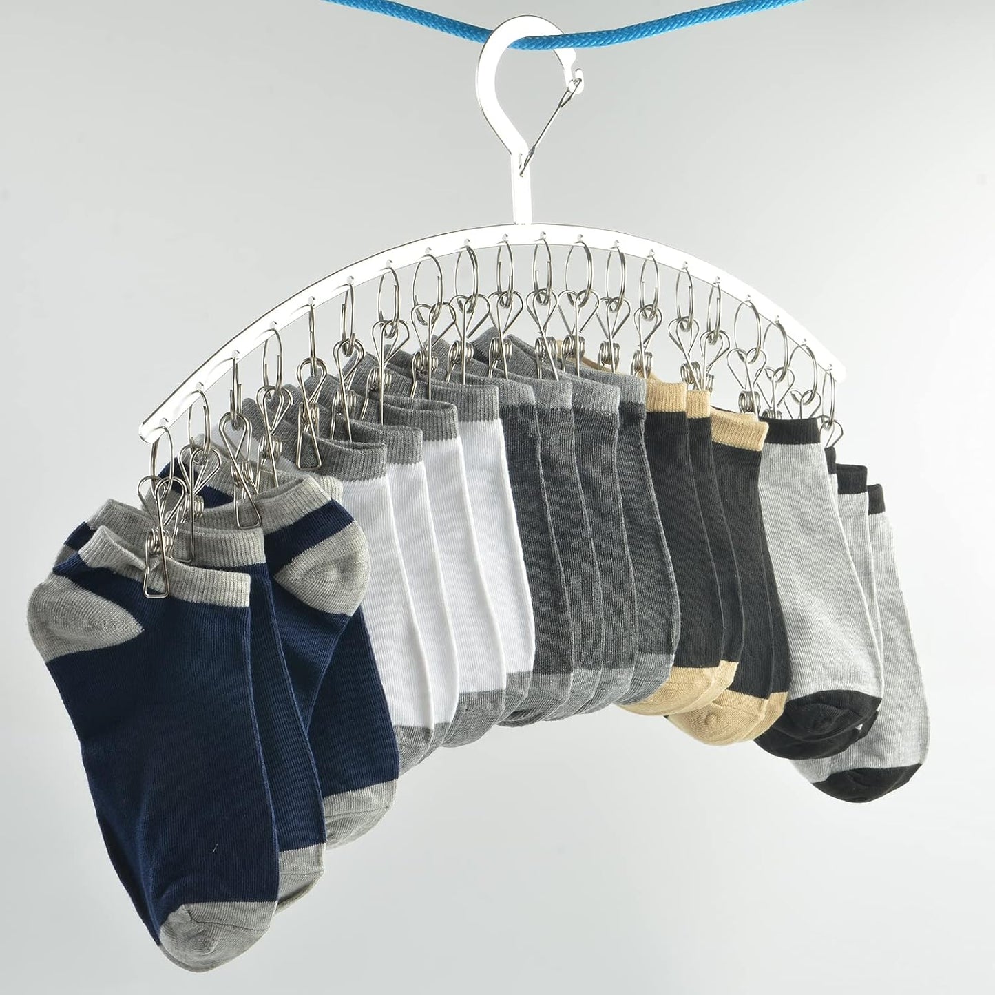 JDYOOMI 2 Pack Stainless Steel Laundry Drying Rack Windproof Clothes Hangers with 20 Clips for Drying Socks,Towels,Diapers,Bras,Baby Clothes,Underwear,Scarfs,Hats,Gloves - Upgraded Type