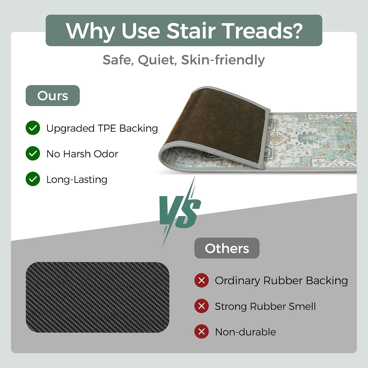 sarben Non Slip Stair Treads for Wooden Steps 15PCS - 8"x30" Indoor Safety Carpet, Edging Mats with TPE Adhesive Backing, Pet and Elderly Friendly Stair Rugs (Taupe) - Colors B