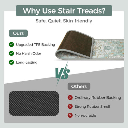 sarben Non Slip Stair Treads for Wooden Steps 15PCS - 8"x30" Indoor Safety Carpet, Edging Mats with TPE Adhesive Backing, Pet and Elderly Friendly Stair Rugs (Taupe) - Colors B
